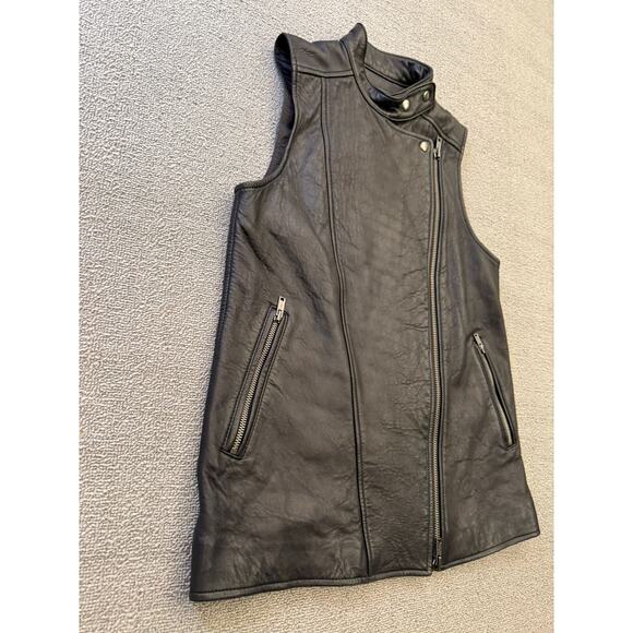 Club Monaco Women's XS Black 100% Lamb Leather Asymmetrical Zip Biker Vest - Picture 9 of 12
